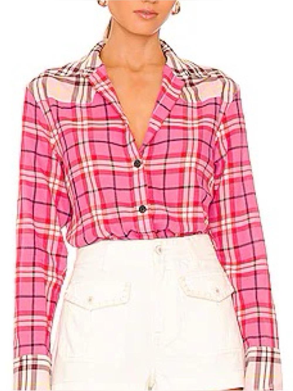 Rag & Bone Medium Lillian Pink Patchwork Plaid Western Long Sleeve Shirt Top